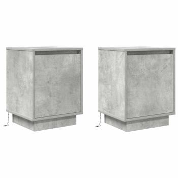 Nachttische mit LED-Leuchten 2 Stk. Betongrau 38x34x50 cm