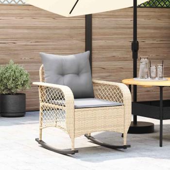 ARDEBO.de - Garten-Schaukelstuhl mit Kissen Beige Poly Rattan