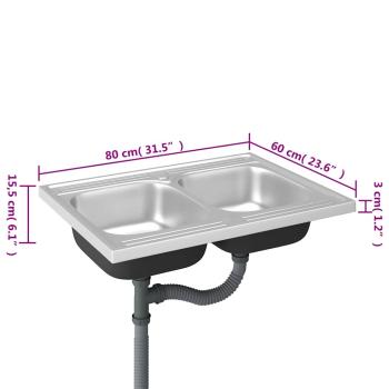 Doppelspüle Silbern 800x600x155 mm Edelstahl