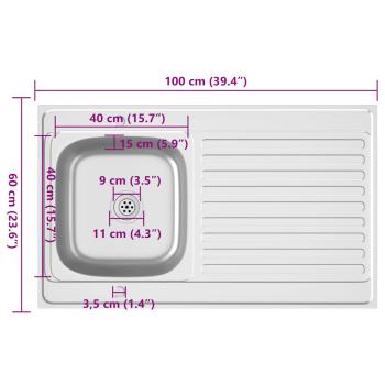 Spüle mit Abtropffläche Set Silbern 1000x600x155 mm Edelstahl