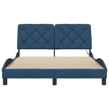 Bettgestell mit LED ohne Matratze Blau 140x200 cm Stoff