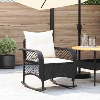 ARDEBO.de - Garten-Schaukelstuhl mit Kissen Schwarz Poly Rattan
