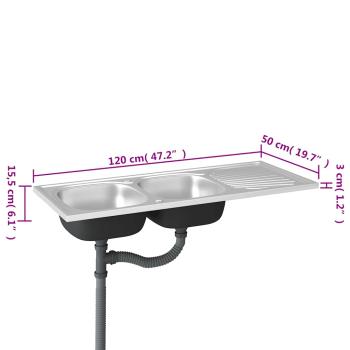 Doppelspüle Silbern 1200x500x155 mm Edelstahl