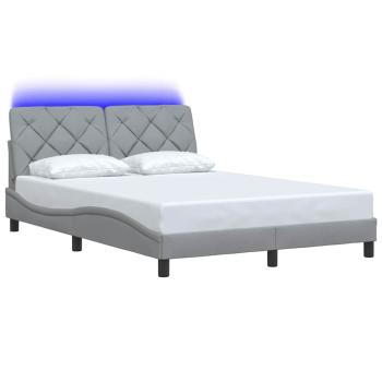 Bettgestell mit LED ohne Matratze Hellgrau 140x200 cm Stoff
