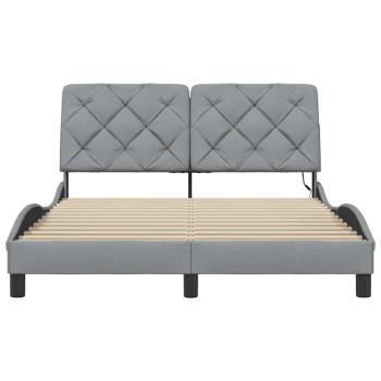 Bettgestell mit LED ohne Matratze Hellgrau 140x200 cm Stoff