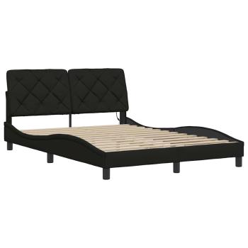 Bettgestell mit LED ohne Matratze Schwarz 140x200 cm Stoff