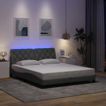ARDEBO.de - Bettgestell mit LED ohne Matratze Hellgrau 160x200 cm Stoff