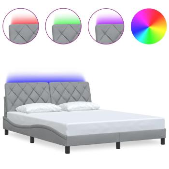Bettgestell mit LED ohne Matratze Hellgrau 160x200 cm Stoff