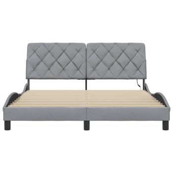 Bettgestell mit LED ohne Matratze Hellgrau 160x200 cm Stoff