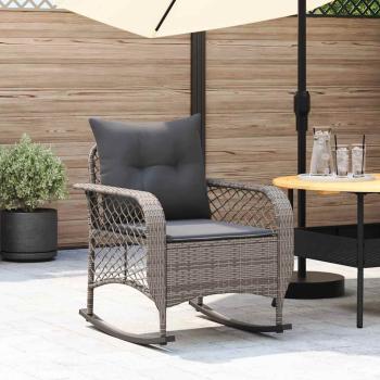 ARDEBO.de - Garten-Schaukelstuhl mit Kissen Grau Poly Rattan