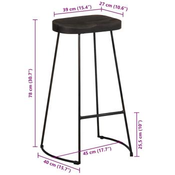Barhocker 2 Stk. Schwarz 45x40x78 cm Mango Massivholz