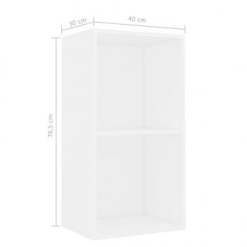 Bücherregal 2 Fächer Weiß 40x30x76,5 cm Holzwerkstoff