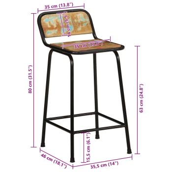 Barhocker 2 Stk. 46x35,5x80 cm Altholz Massivholz