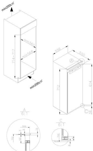 Amica EGSX 321 210 Einbau-Gefrierschrank, Nischenhöhe: 72 cm, 62 L, NoFrost, Festtürtechnik, Inverter Kompressor, 3 Gefrierschubladen (1194250)