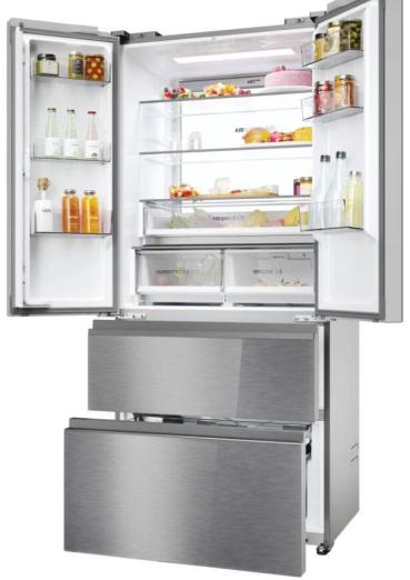 Haier HFR7819ENGC Stand Side-by-Side Kombination French Door, 83 cm breit, 504 L, NoFrost, Humidity Zone, Urlaubsfunktion, iconic glass Edelstahl