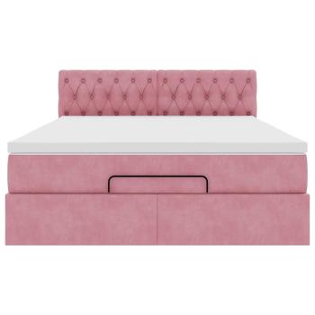 Ottoman-Bett mit Matratze & LEDs Rosa 140x200 cm Samt