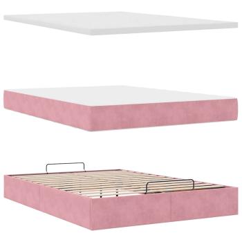 Ottoman-Bett mit Matratze & LEDs Rosa 140x200 cm Samt
