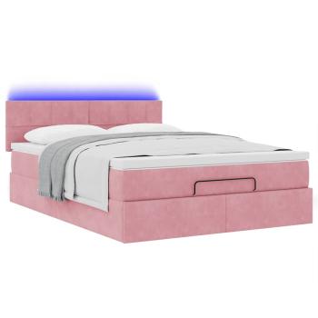 Ottoman-Bett mit Matratze & LEDs Rosa 140x200 cm Samt