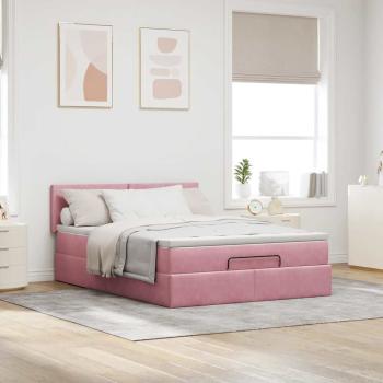 Ottoman-Bett mit Matratze Rosa 140x200 cm Samt