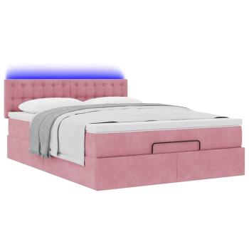 ARDEBO.de - Ottoman-Bett mit Matratze & LEDs Rosa 140x200 cm Samt