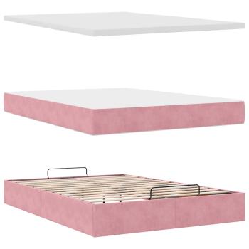 Ottoman-Bett mit Matratzen & LEDs Rosa 140x200 cm Samt