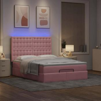 Ottoman-Bett mit Matratzen & LEDs Rosa 140x200 cm Samt