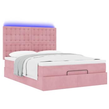 Ottoman-Bett mit Matratzen & LEDs Rosa 140x200 cm Samt