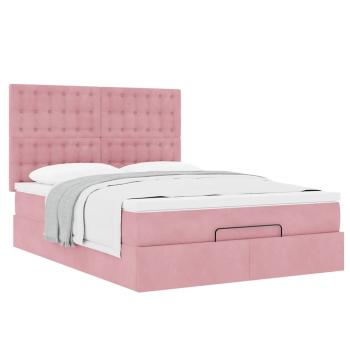 Ottoman-Bett mit Matratzen Rosa 140x200 cm Samt