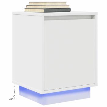 ARDEBO.de - Nachttisch mit LED-Leuchten Weiß 38x34x50 cm