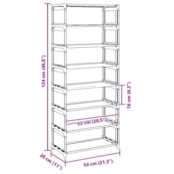 Schuhregal 8 Ebenen Grau 54x28x124 cm Vliesstoff