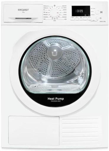 ARDEBO.de Exquisit TWP903-410 EEK: D 9kg Wärmepumpentrockner, 59,5 cm breit, 15 Programme, Knitterschutz, Restlaufzeitanzeige, Kindersicherung, Innenbeleuchtung, weiß