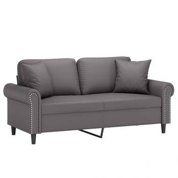2-Sitzer-Sofa mit Zierkissen Grau 140 cm Kunstleder