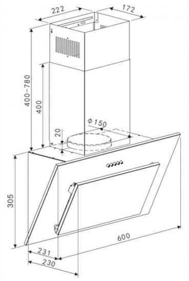 PKM S13-60BBPH EEK: B Kopffreihaube, 60 cm breit, 309,8m³/h, Umluftbetrieb, Abluftbetrieb, LED Beleuchtung, schwarz