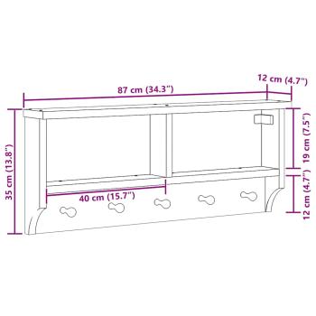 Wandgarderobe SANDNES Weiß 87x12x35 cm Massivholz Kiefer