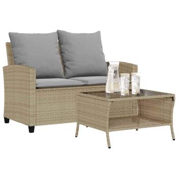 ARDEBO.de - Gartensofa 2-Sitzer mit Kissen & Tisch Beige Poly Rattan