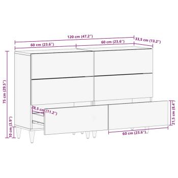 Sideboards 2 Stk. Hellgrau 60x33,5x75 cm Massivholz Mango