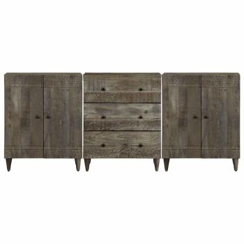 3-tlg. Sideboards Hellgrau 60x33,5x75 cm Massivholz Mango