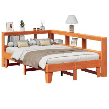 ARDEBO.de - Massivholzbett mit Regal ohne Matratze Wachsbraun 120x200 cm