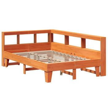 Massivholzbett mit Regal ohne Matratze Wachsbraun 120x200 cm