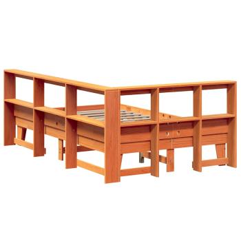 Massivholzbett mit Regal ohne Matratze Wachsbraun 120x200 cm