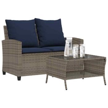 ARDEBO.de - Gartensofa 2-Sitzer mit Kissen & Tisch Grau Poly Rattan