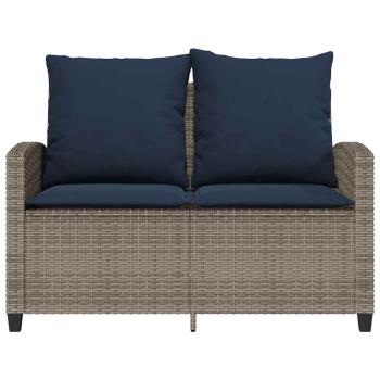 Gartensofa 2-Sitzer mit Kissen & Tisch Grau Poly Rattan