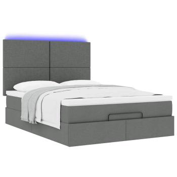 Ottoman-Bett mit Matratze & LEDs Dunkelgrau 140x190 cm Stoff