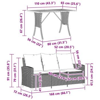 Gartensofa 3-Sitzer mit Kissen & Tisch Beige Poly Rattan