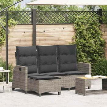 ARDEBO.de - Gartensofa mit Liegefunktion Kissen L-Form Grau Poly Rattan