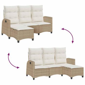 Gartensofa mit Liegefunktion Kissen L-Form Beige Poly Rattan