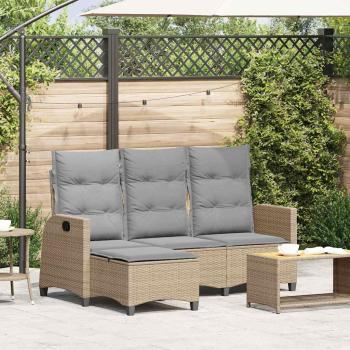 ARDEBO.de - Gartensofa mit Liegefunktion Kissen L-Form Beige Poly Rattan