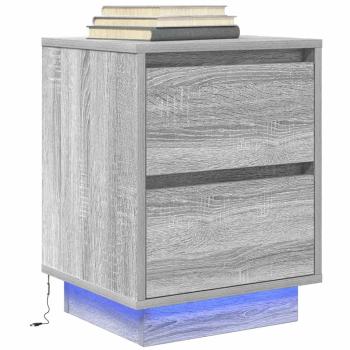 ARDEBO.de - Nachttisch mit LED-Leuchten Grau Sonoma 38x34x50 cm
