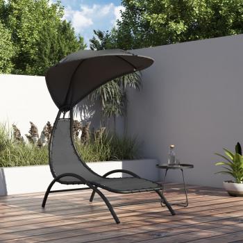 ARDEBO.de - Sonnenliege mit Dach Dunkelgrau 167x80x195 cm Stoff & Stahl