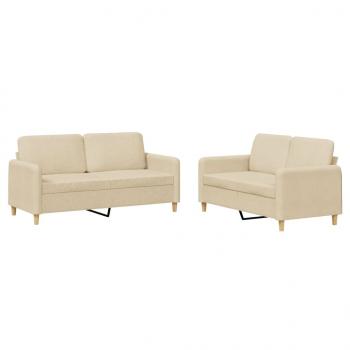 2-tlg. Sofagarnitur mit Kissen Creme Stoff